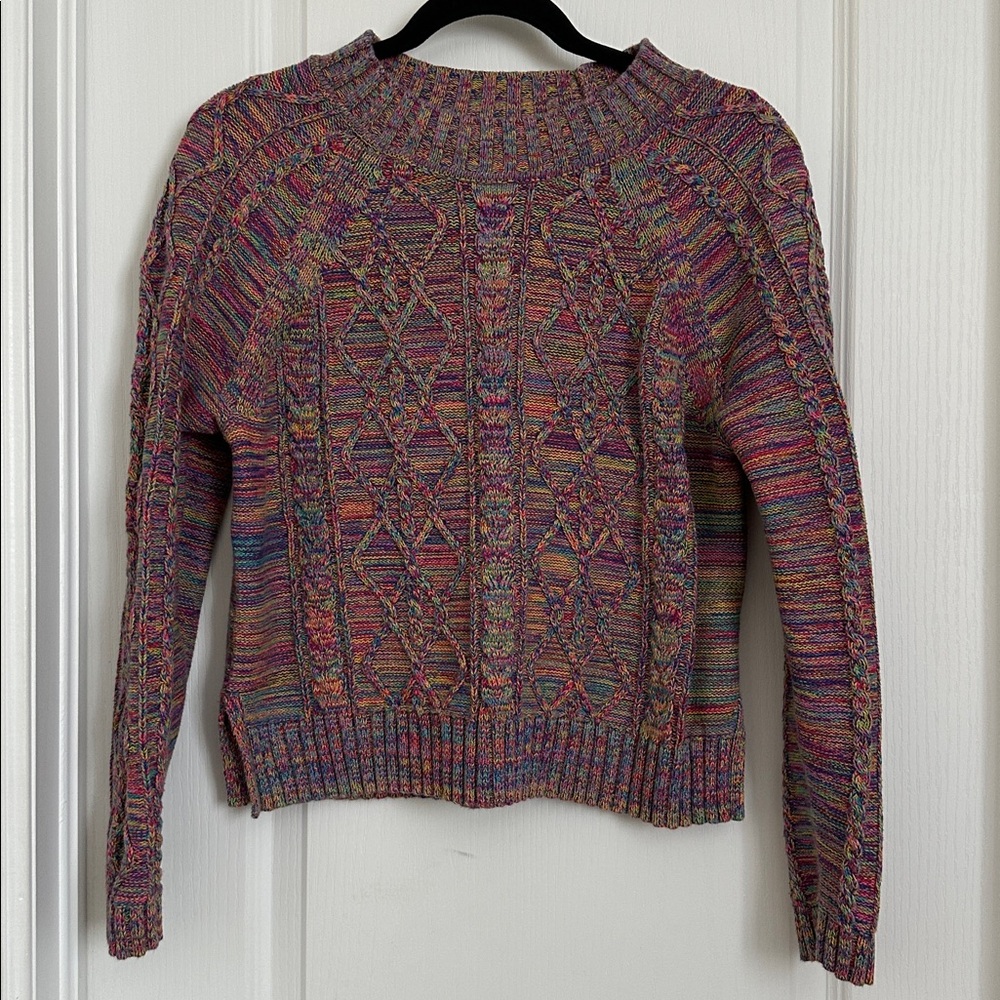 Multicolor Cable Knit Crewneck Sweater - Women